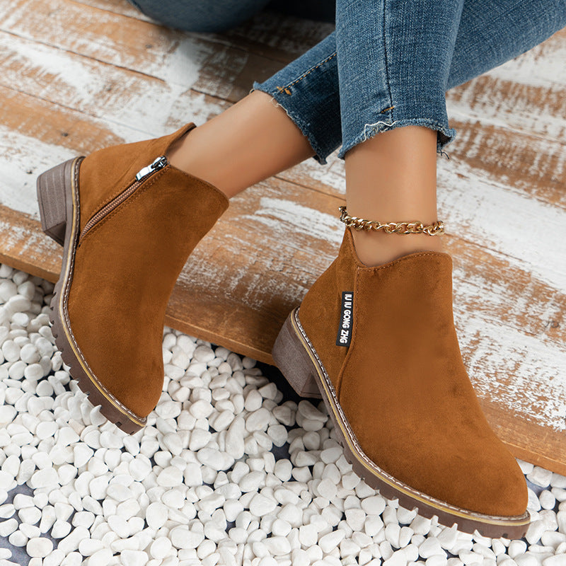👢 🔥Damen-Stiefeletten mit niedrigem Absatz und seitlichem Reißverschluss