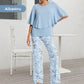 💖Set pantaloni imprimați și top cu gât rotund pentru femei-15