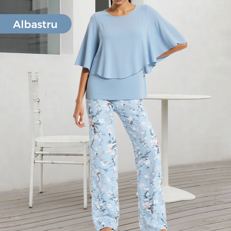 💖Set pantaloni imprimați și top cu gât rotund pentru femei-15