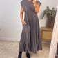 Femeile plisate rochie simplă de culoare solidă-11