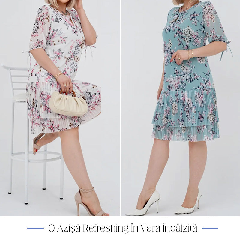 Rochie lungă elegantă cu mânecă scurtă plisată pentru femei-8