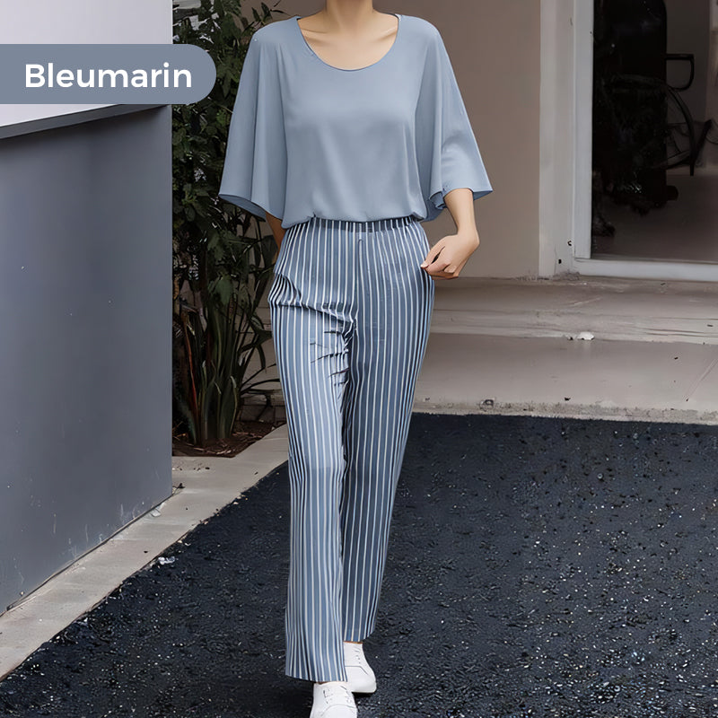 💖Set pantaloni imprimați și top cu gât rotund pentru femei-12