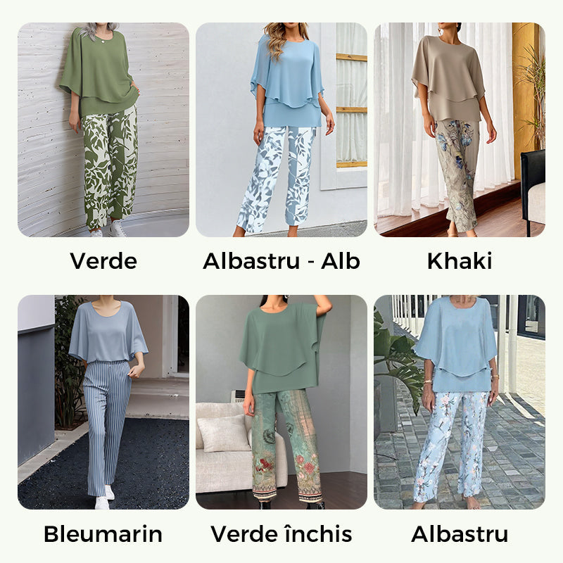 💖Set pantaloni imprimați și top cu gât rotund pentru femei-9