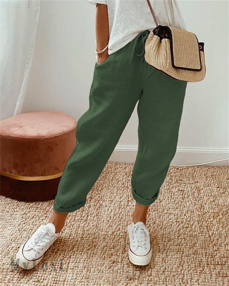 💓Pantaloni casual din bumbac și in pentru femei👖-14