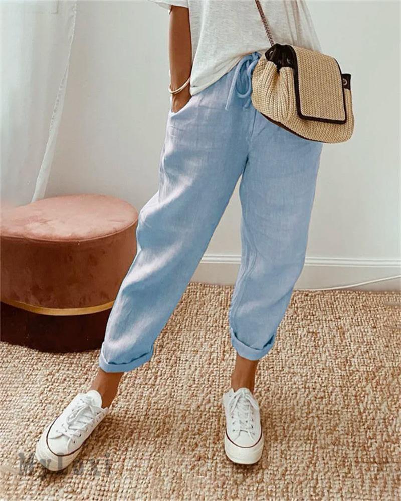 💓Pantaloni casual din bumbac și in pentru femei👖-12