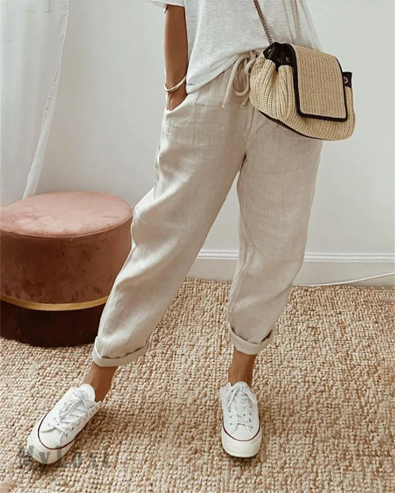 💓Pantaloni casual din bumbac și in pentru femei👖-11