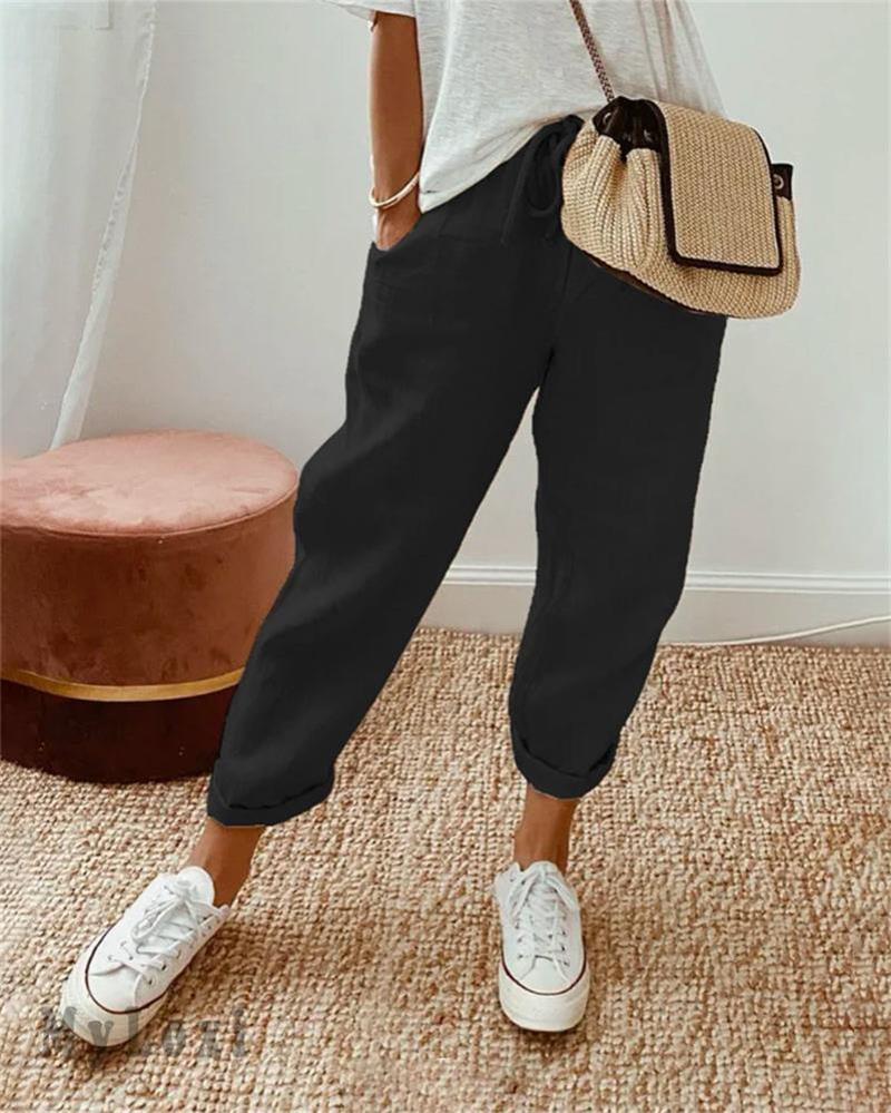 💓Pantaloni casual din bumbac și in pentru femei👖-15