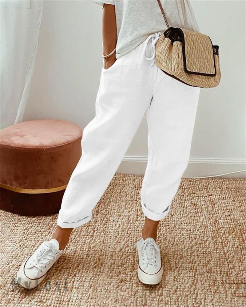 💓Pantaloni casual din bumbac și in pentru femei👖-13