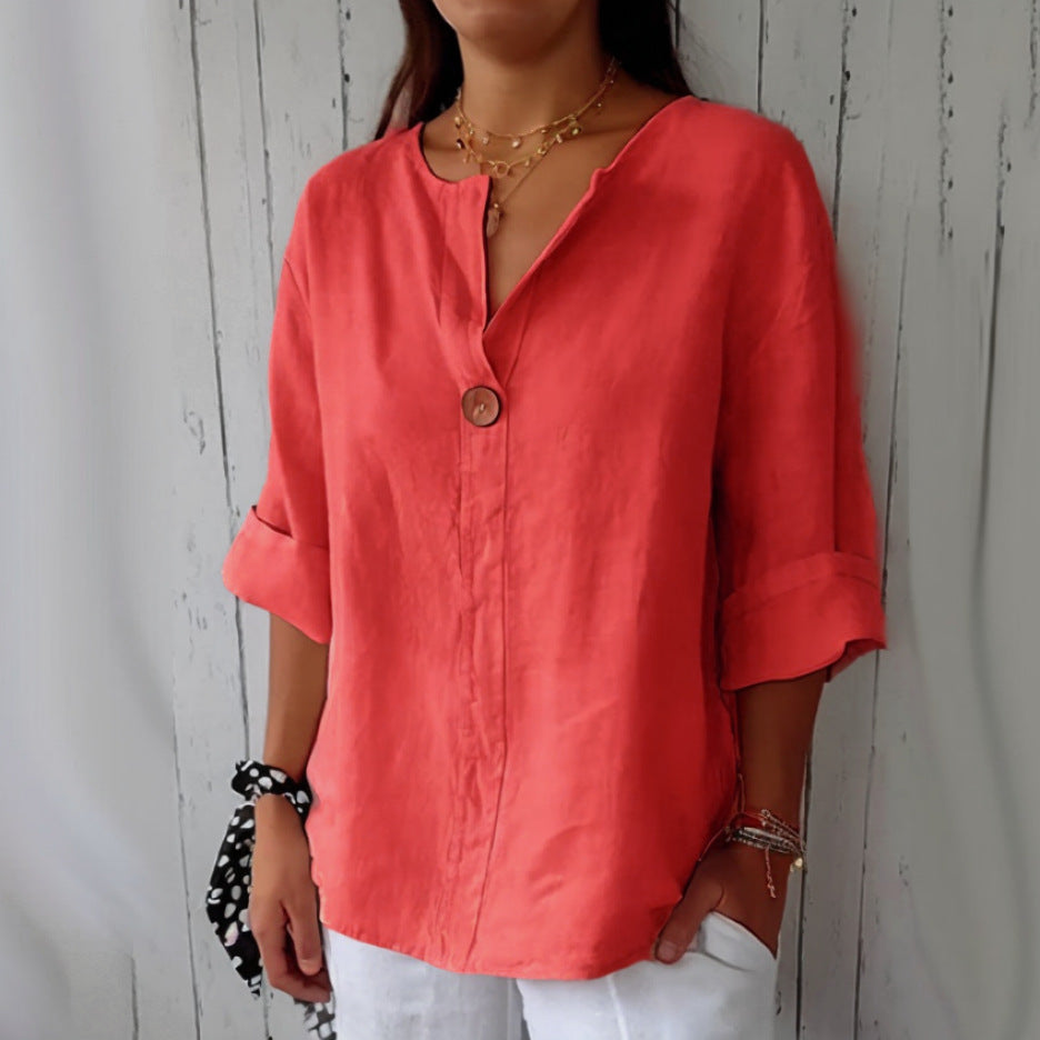 🎉Oferta specială pentru clienții noi și vechi🎁 50% reducere👕⭐ Top confortabil pentru femei, din in/ bumbac, cu decolteu bombat🍃💥-8
