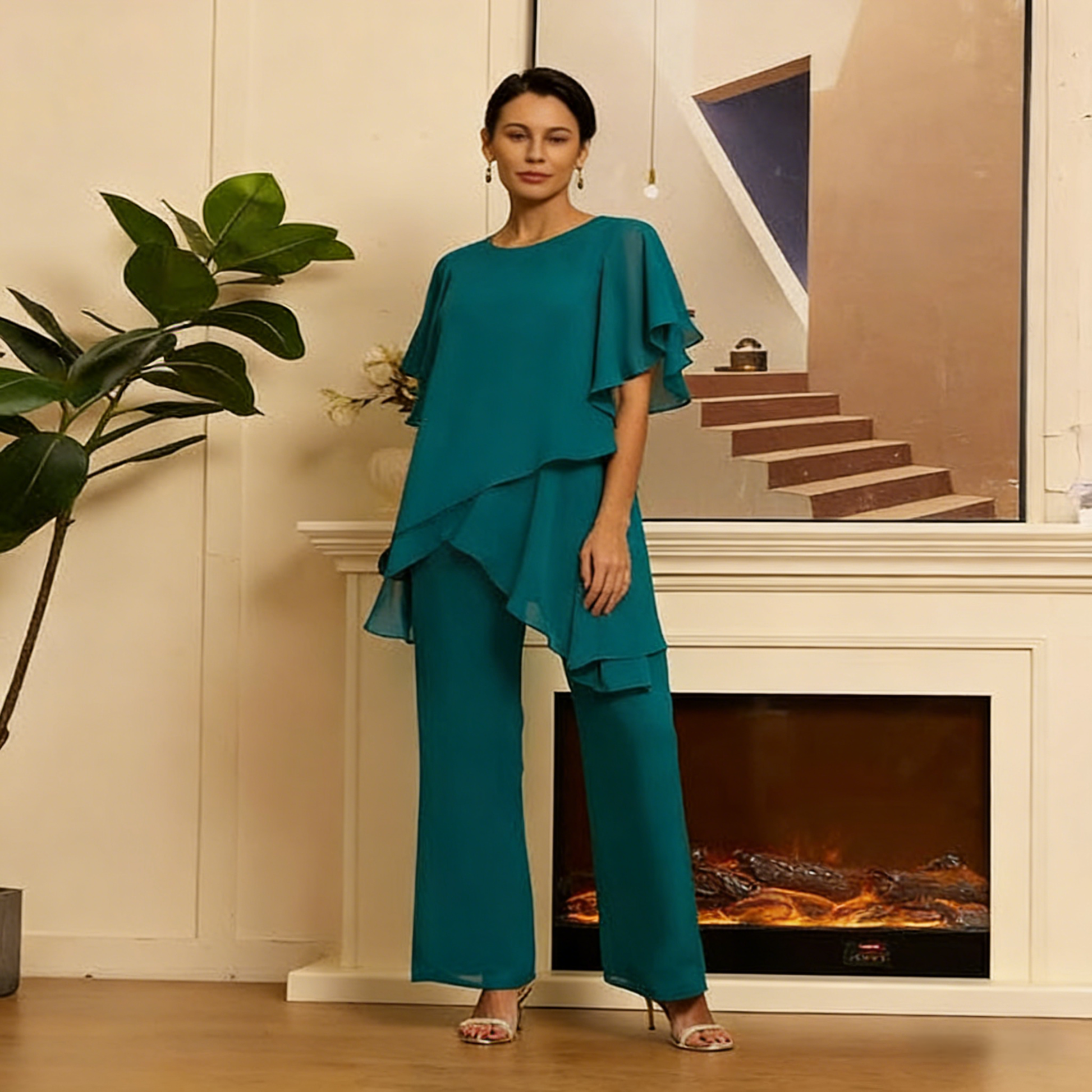 💝Moda de vara Chiffon doamnelor Plus Dimensiune două piese Set-1
