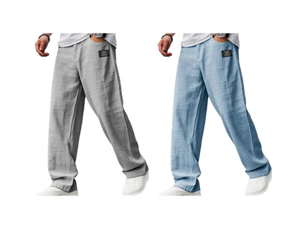 🟔 Pantaloni pentru bărbați din bumbac și in, cu croială largă-20