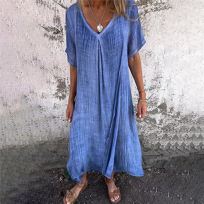 👗Bavlnené jednofarebné šaty s výstrihom do V