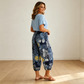 Pantaloni jogger cu talie înaltă, model floral vintage