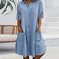 ⏳Rochie mini din denim albastră simplă, cu guler și tiv dantelă-1