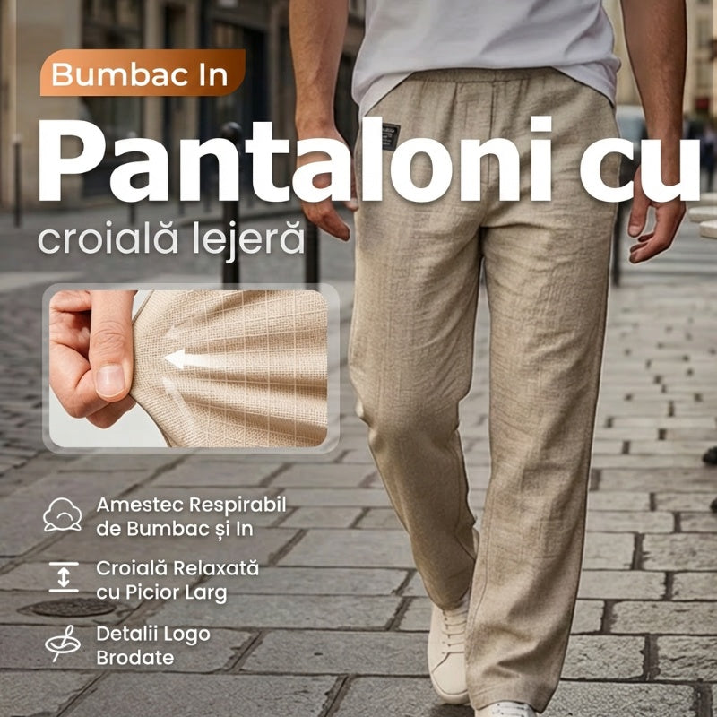 🟔 Pantaloni pentru bărbați din bumbac și in, cu croială largă
