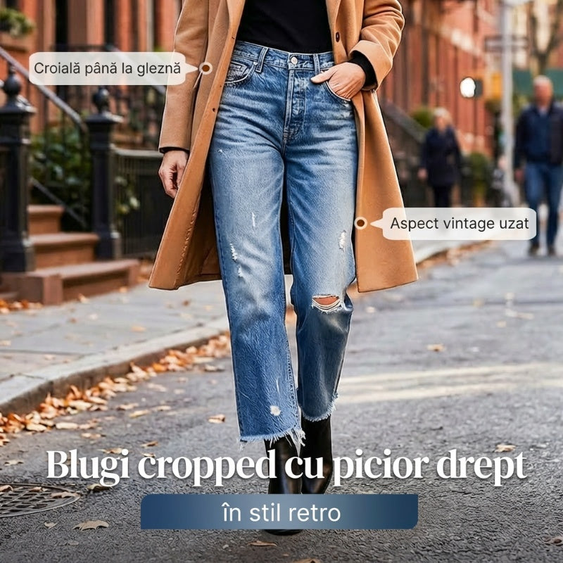Blugi retro scurți pentru femei, cu croi drept