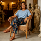 Pantaloni jogger cu talie înaltă, model floral vintage