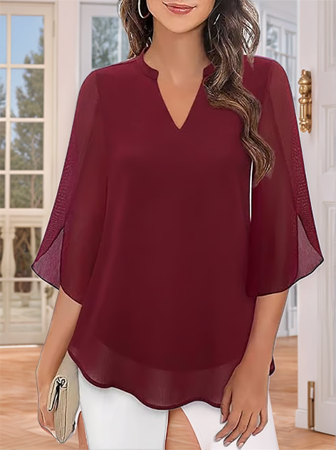 💖2026👚 Elegantă Cămașă din Șifon cu Decolteu în V - Stil Rafinată pentru Orice Ocazie!-2