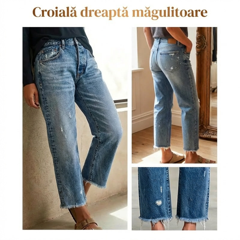 Blugi retro scurți pentru femei, cu croi drept-1