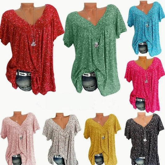 💖Καλοκαιρινό μοντέρνο κοντομάνικο μπλουζάκι με τύπωμα