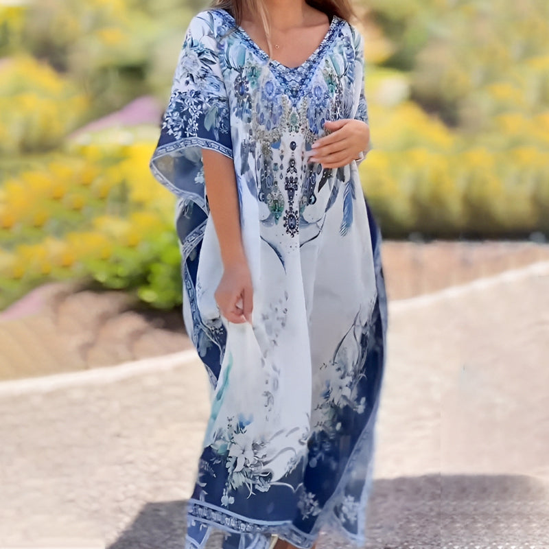 [S-5XL]💃Rochie Boho cu Imprimeu și Volane, Decolteu în V-2