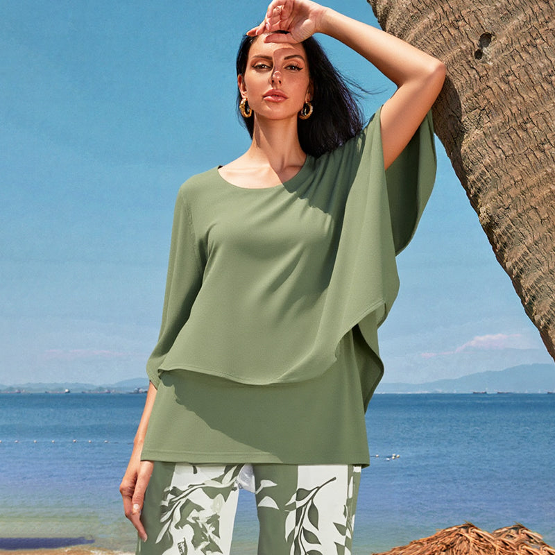 💖Set pantaloni imprimați și top cu gât rotund pentru femei-2