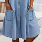 ⏳Rochie mini din denim albastră simplă, cu guler și tiv dantelă-5