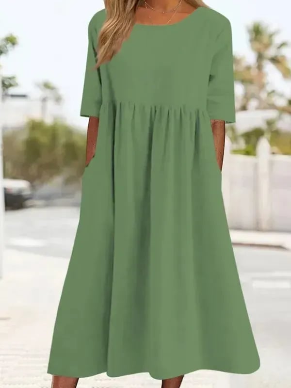 【S-5XL】👗Rochie din bumbac cu decolteu rotund și buzunare-6