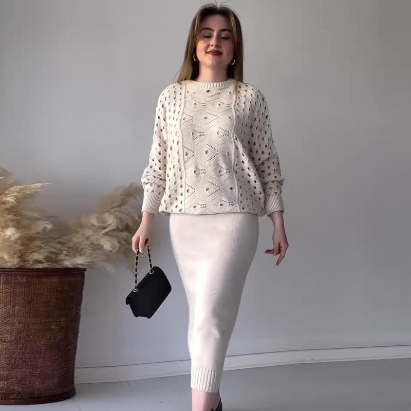 📦Livrare gratuită📦Set tricot Openwork cu mânecă lungă și rochie fără mâneci-9