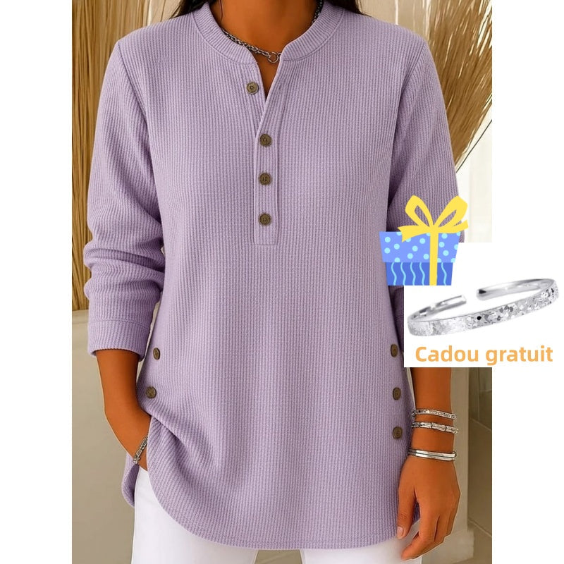 🎉 Bluză Henley din catifea pentru femei – elegantă, moale și versatilă 🧥📦-24