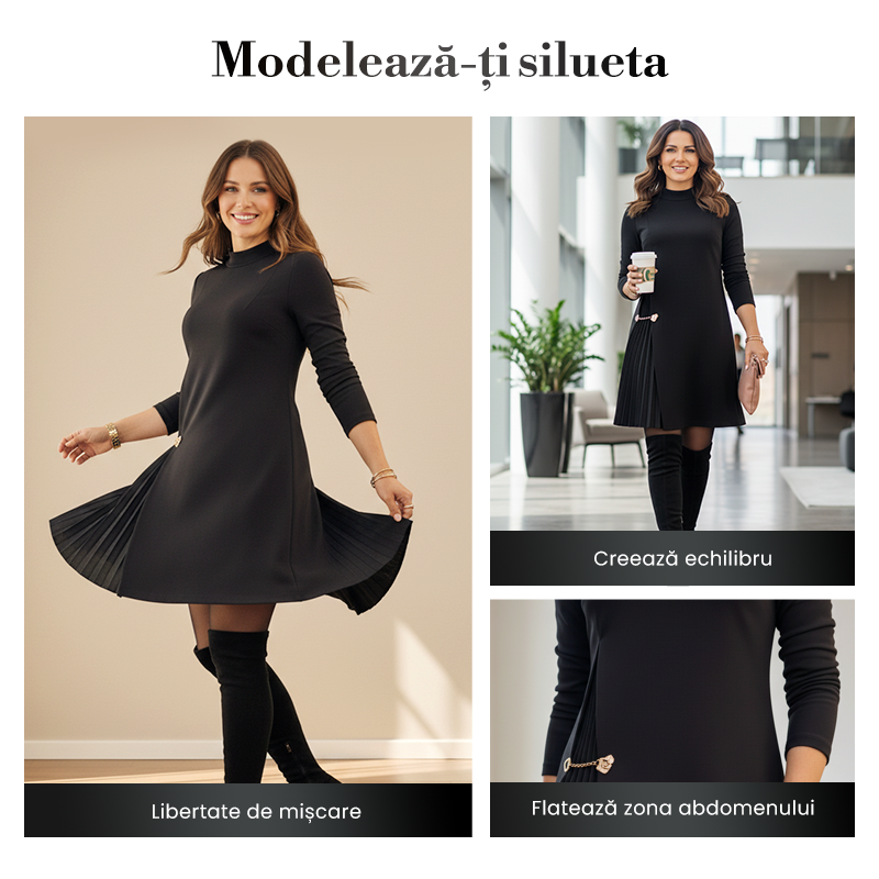 💝Rochie elegantă cu mâneci lungi și pliuri-3