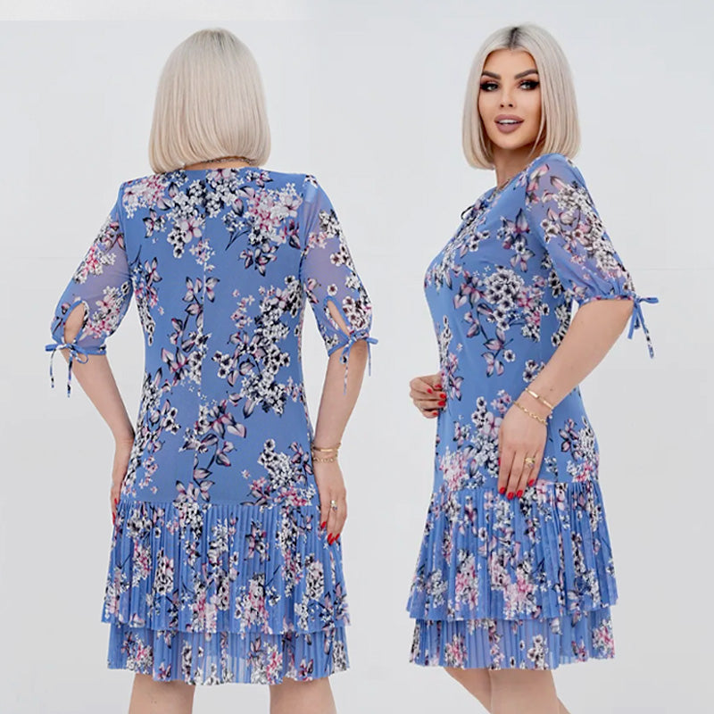 Rochie lungă elegantă cu mânecă scurtă plisată pentru femei-5