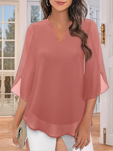 💖2026👚 Elegantă Cămașă din Șifon cu Decolteu în V - Stil Rafinată pentru Orice Ocazie!-1