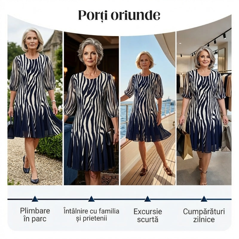 Rochie vaporoasă cu imprimeu zebră pentru femei-6