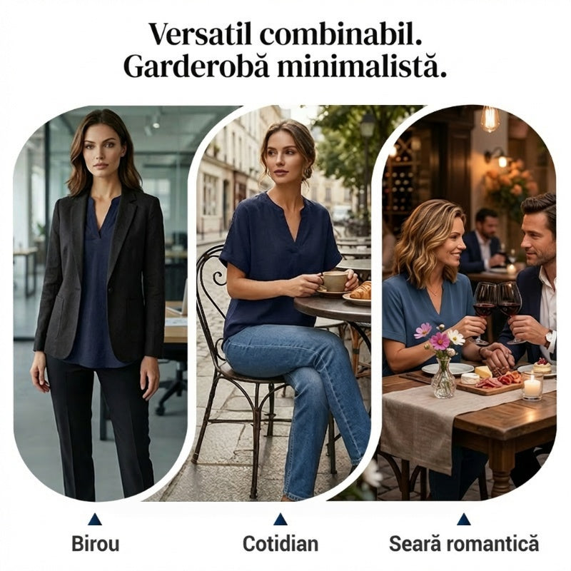 🌸Bluză elegantă, lejeră, cu mâneci scurte, în culori uni-8