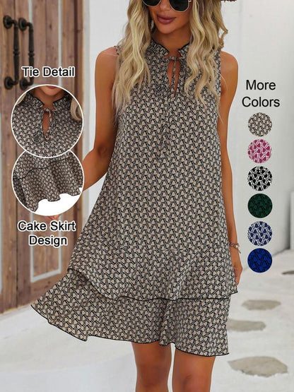 🎉 💃 Damenkleid mit Schleife und geometrischem Muster