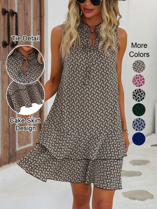 🎉 💃 Damenkleid mit Schleife und geometrischem Muster