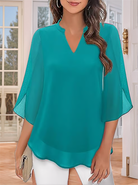💖2026👚 Elegantă Cămașă din Șifon cu Decolteu în V - Stil Rafinată pentru Orice Ocazie!-3