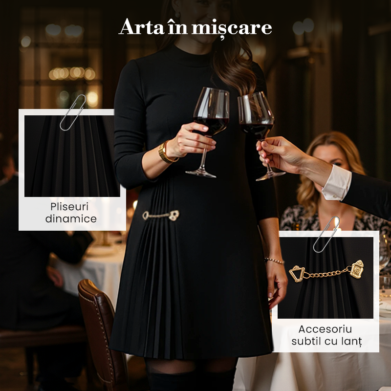 💝Rochie elegantă cu mâneci lungi și pliuri-4