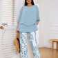 💖Set pantaloni imprimați și top cu gât rotund pentru femei-4