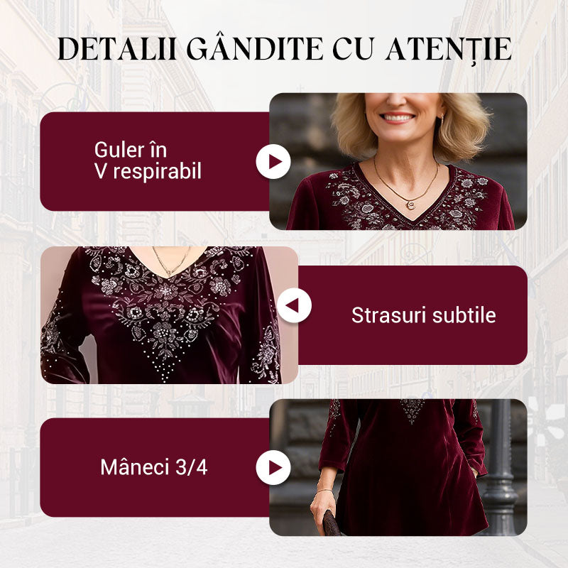 💞Set top și pantaloni din catifea cu strasuri pentru femei-4