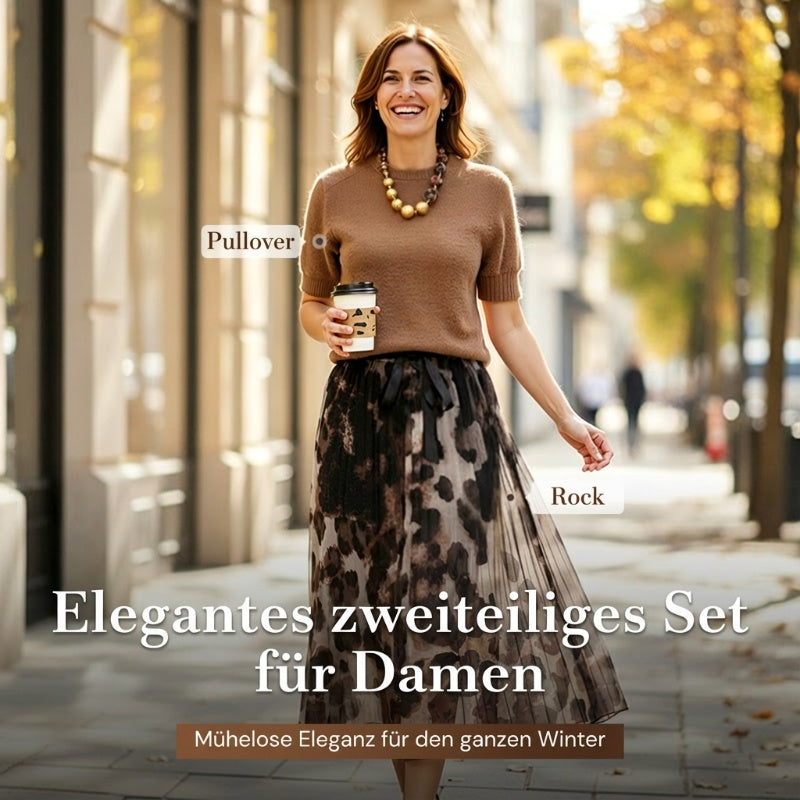 🔥Zweiteiliges Set für Damen bestehend aus Pullover und fließendem Rock mit Leopardenmuster