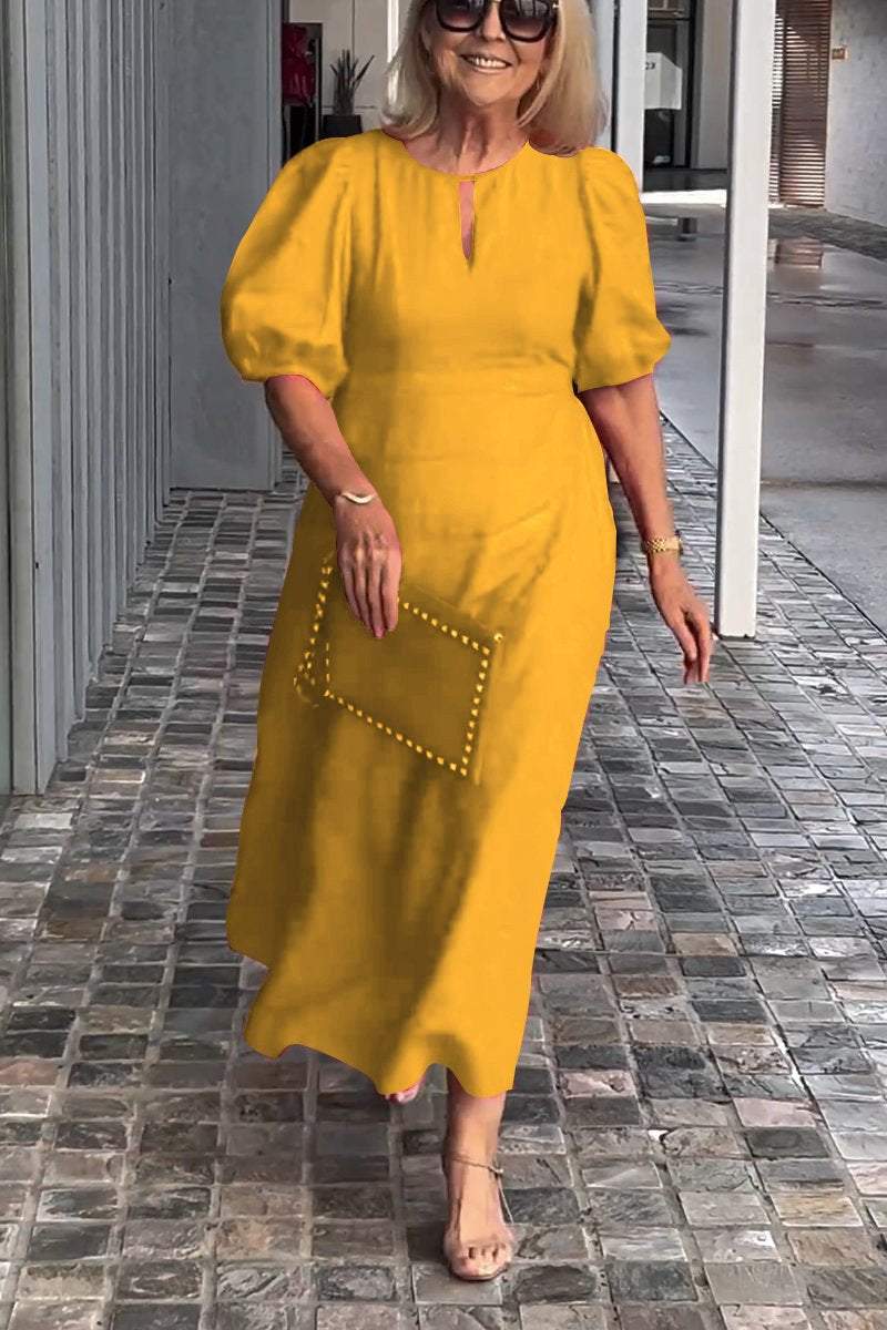 🎉Rochie de culoare solidă din bumbac și in-6