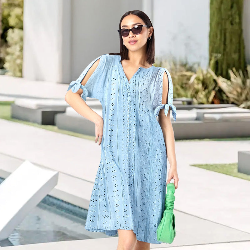 💃Rochie elegantă pentru femei, cu decolteu în V și decupaje solide-14