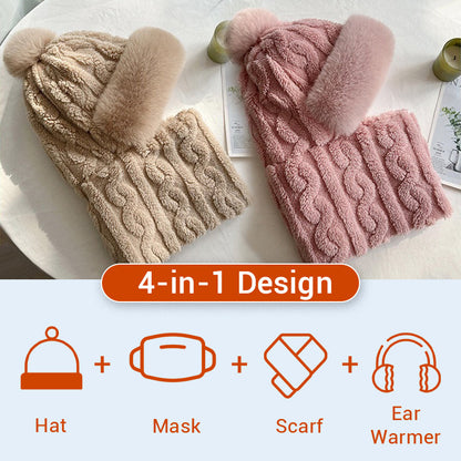 Women's Winter Warm Windproof Plush Scarf Hat
