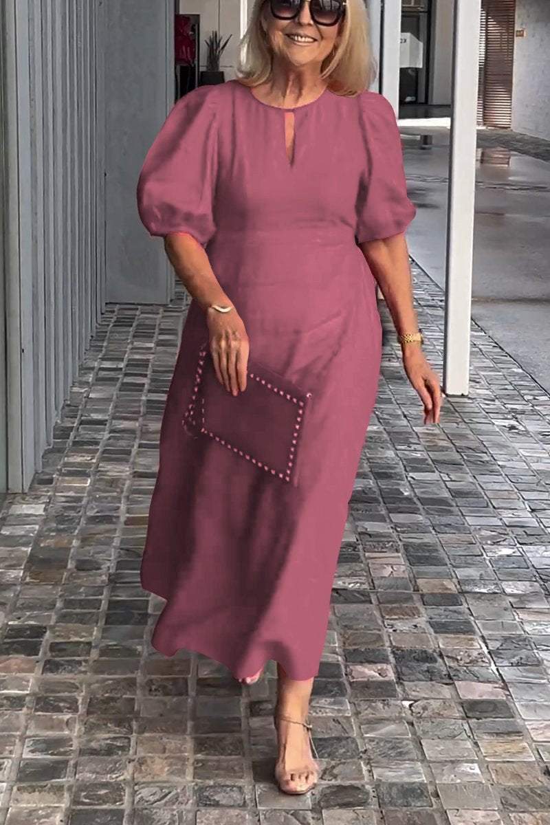🎉Rochie de culoare solidă din bumbac și in-14