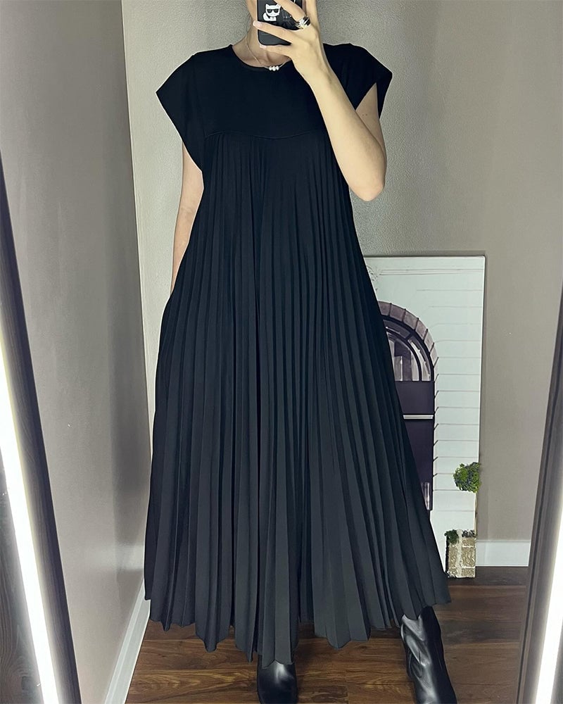 Femeile plisate rochie simplă de culoare solidă-8