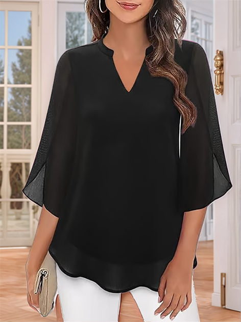 💖2026👚 Elegantă Cămașă din Șifon cu Decolteu în V - Stil Rafinată pentru Orice Ocazie!-4