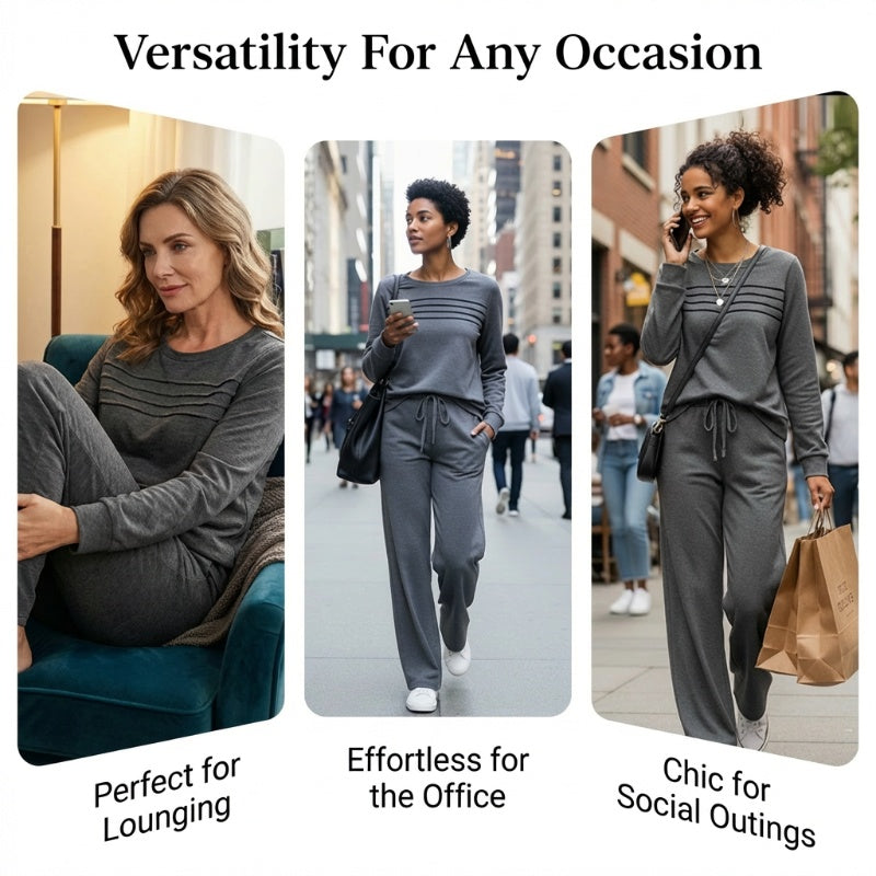 👖 🔥💓Damen-Set mit Rundhalsausschnitt-Oberteil und Hose mit Kordelzug💯