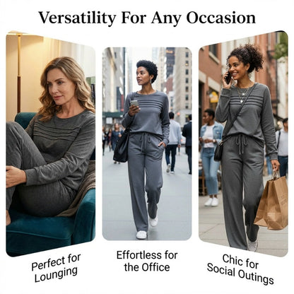 👖 🔥💓Damen-Set mit Rundhalsausschnitt-Oberteil und Hose mit Kordelzug💯